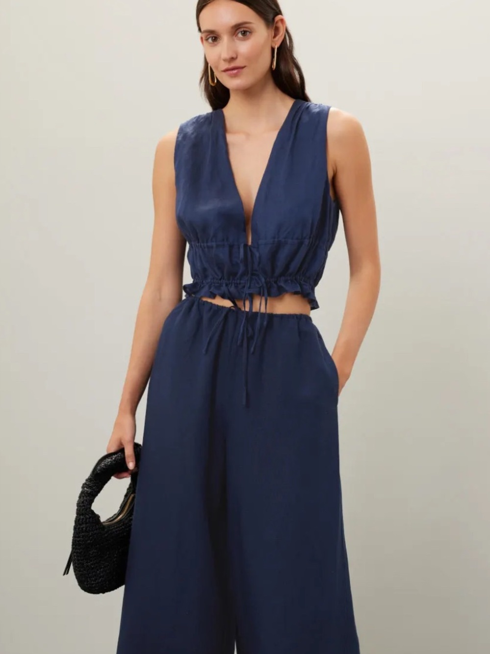 Onia Navy Drawstring Crop Tank